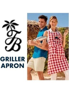 Tommy Bahama Red Gingham American Griller Cotton Tie Apron OS